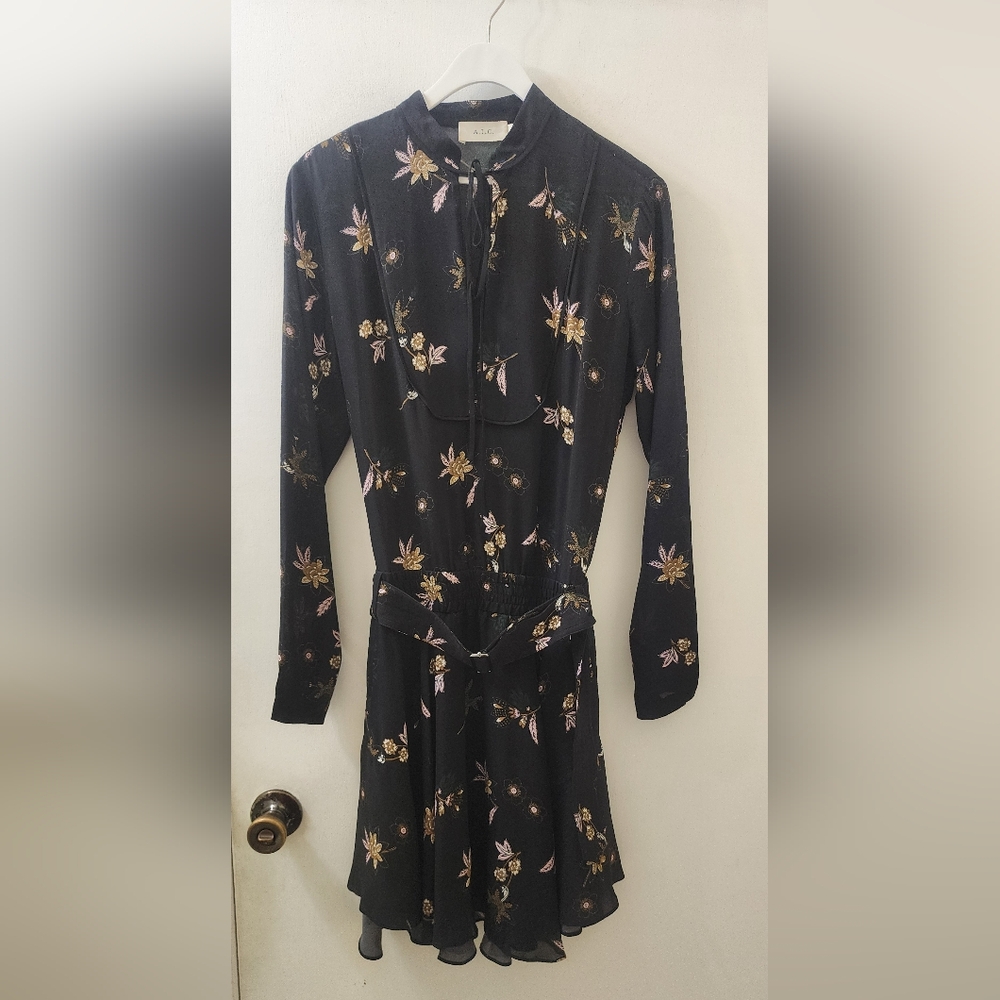 A.L.C Floral‎ Black Dress, Size 6, Silk.